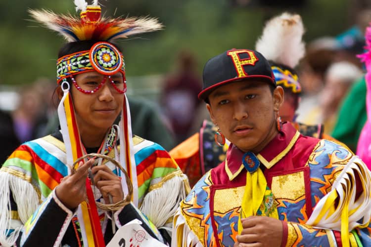 Native american youth wearing a mixture of contemporary and trad