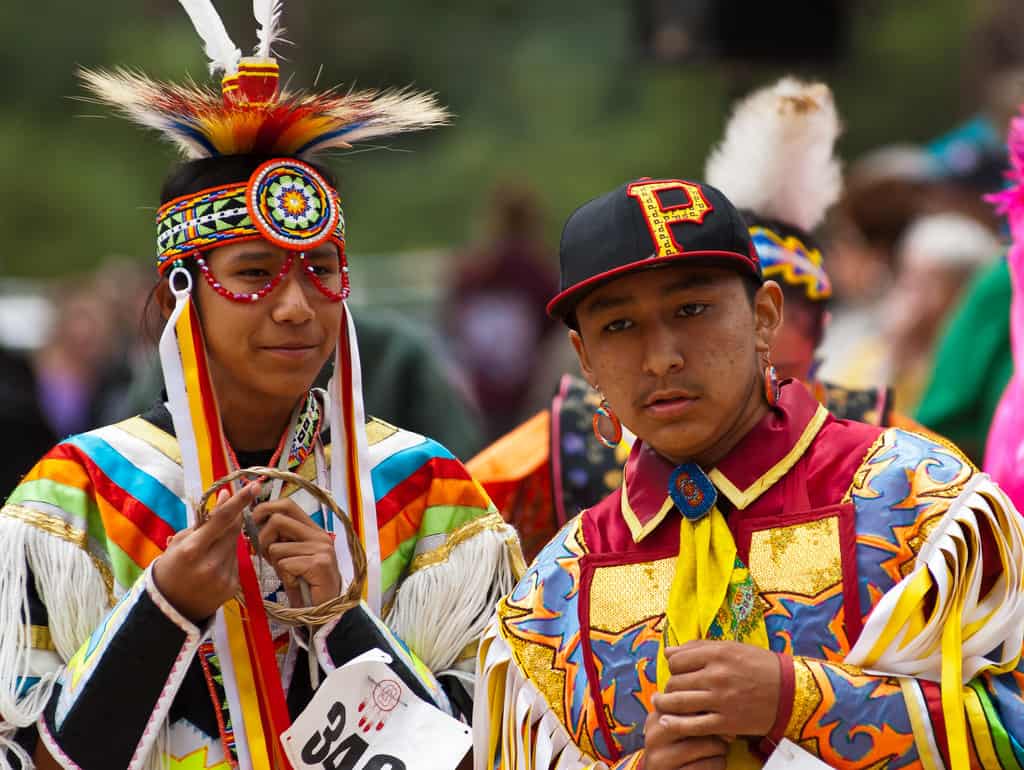 Native american youth wearing a mixture of contemporary and trad