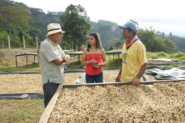 Artine speaks with coffee farmers in Nicaragua